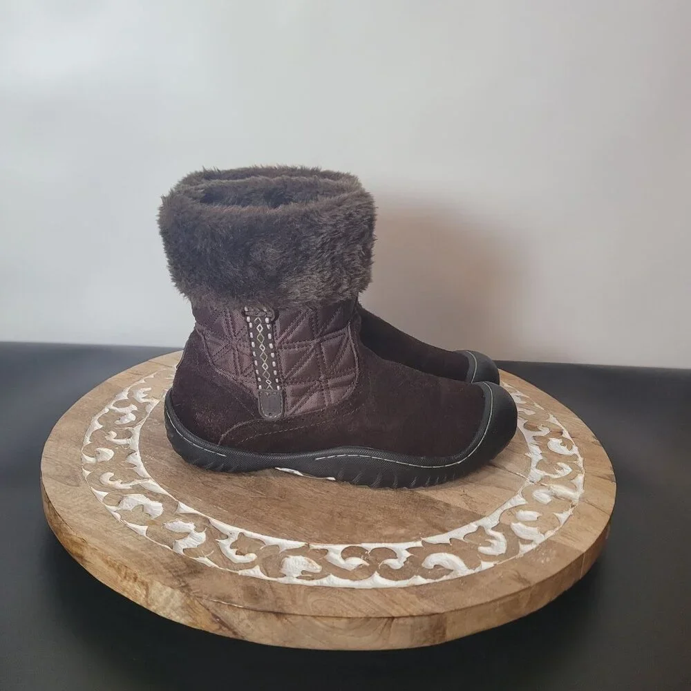 J-41 Womens Faux Fur Trim Boots Size 9 Brown Quilted Pattern Winter Footwear